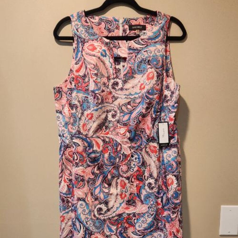 Nine West "Tutu Pink Ice Blue Multicolor Paisley Sheath Dress